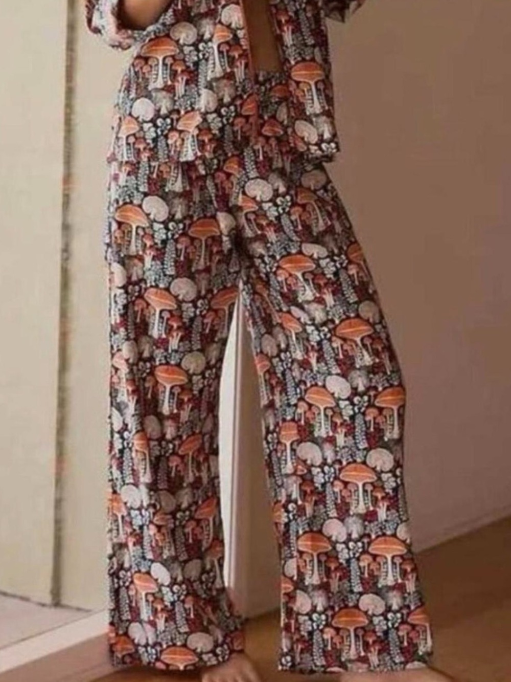Anthropologie Mushroom Print Bottoms Only in Coral, Navy, Cream